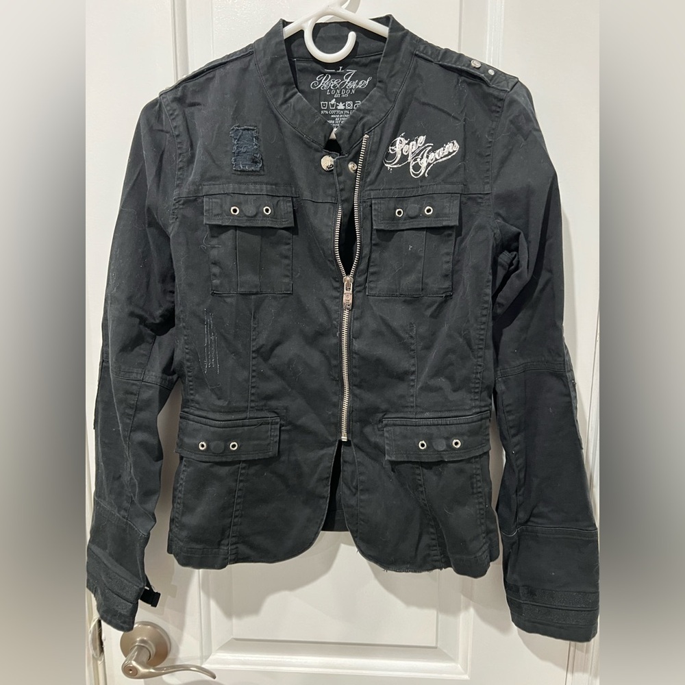 Pepejeans Black Military Style Jacket, size L, runs small